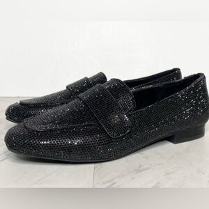 🔥NEW🔥 Steve Madden Riski Black Rhinestone Square Toe Loafer in Jet Black W6.5